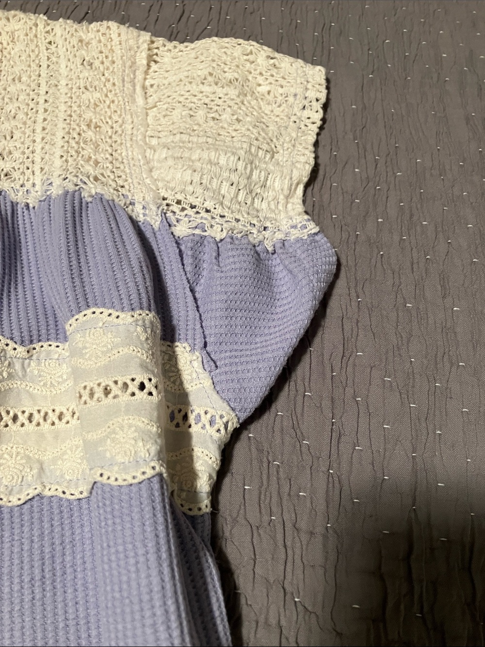 POL Lavender and Cream Crochet & Ribbed Top. Size L. Cap Sleeves. OVERSIZED. - Picture 8 of 11